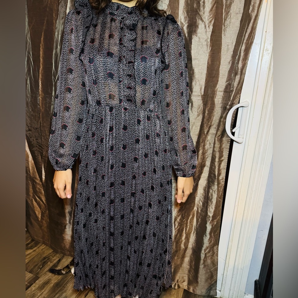 ba&sh Black and Gray Patterned Long Sleeve Dress